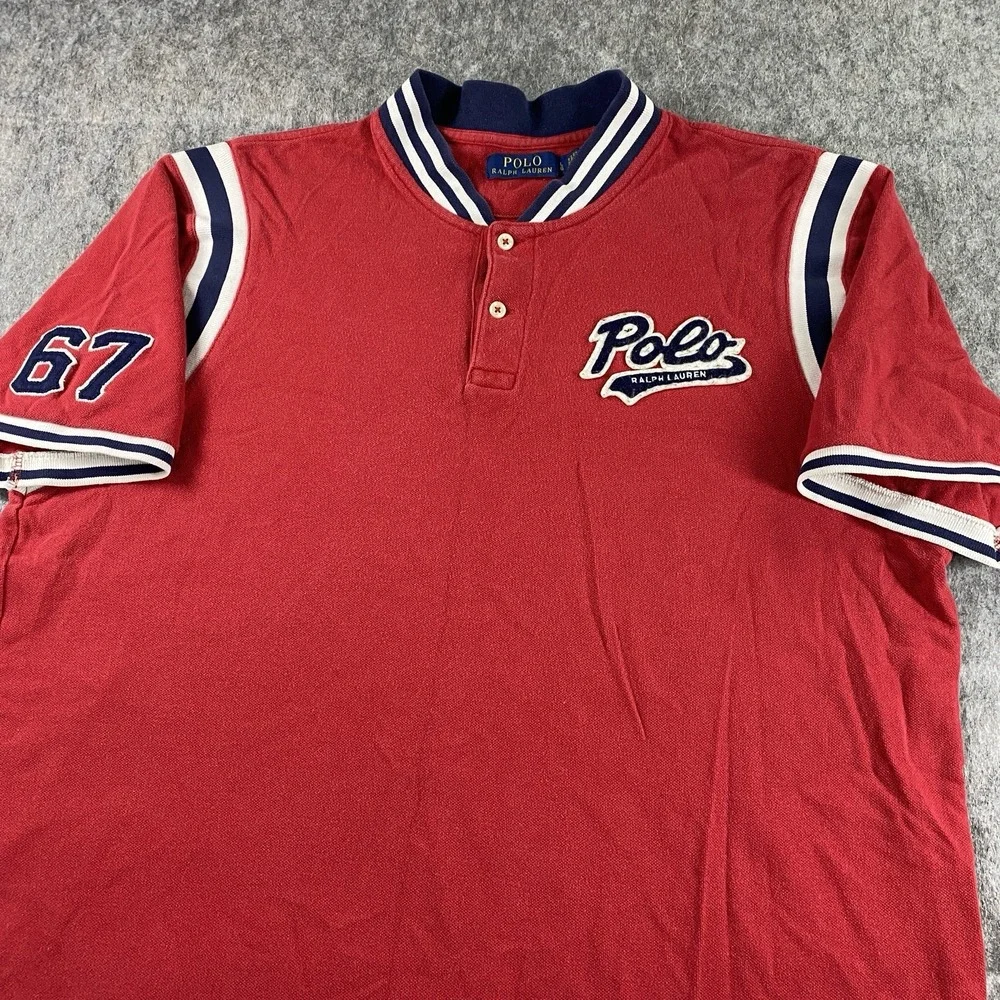 Vintage Polo Ralph Lauren Script Logo Shirt‎ Men's Large Red Short Sleeve #67